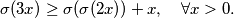 \sigma(3x) \geq \sigma(\sigma(2x)) + x, \quad \forall x > 0.