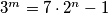 3^m = 7 \cdot 2^n -1