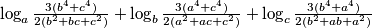 \log_a \frac{3(b^4+c^4)}{2(b^2+bc+c^2)}+\log_b \frac{3(a^4+c^4)}{2(a^2+ac+c^2)}+\log_c \frac{3(b^4+a^4)}{2(b^2+ab+a^2)}