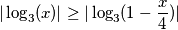 |\log_3(x)| \geq |\log_3(1-\frac x 4)|