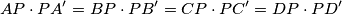AP \cdot PA' = BP \cdot PB' = CP \cdot PC' = DP \cdot PD'