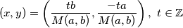 (x, y) = \left(\dfrac{tb}{M(a, b)}, \dfrac{-ta}{M(a, b)} \right), \ t \in \mathbb{Z}