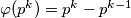 \varphi(p^k) = p^k - p^{k-1}