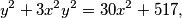 y^2+3x^2y^2=30x^2+517,