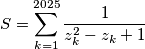 S=\sum_{k=1}^{2025} \frac{1}{z_k^2-z_k+1}