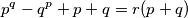 p^q-q^p+p+q=r(p+q)