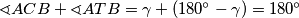 \sphericalangle ACB + \sphericalangle ATB = \gamma + (180^\circ - \gamma) = 180^\circ