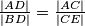 \frac{|AD|}{|BD|}=\frac{|AC|}{|CE|}