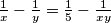 \frac 1x - \frac 1y = \frac 15 - \frac {1}{xy}