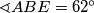 \sphericalangle ABE = 62^\circ