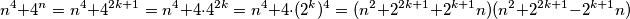 n^4+4^n = n^4 + 4^{2k+1} = n^4 + 4\cdot4^{2k} = n^4 + 4\cdot (2^k)^4 = (n^2+2^{2k+1}+2^{k+1}n)(n^2+2^{2k+1}-2^{k+1}n)