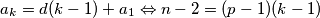 a_{k}=d(k-1)+a_{1} \Leftrightarrow n-2=(p-1)(k-1)